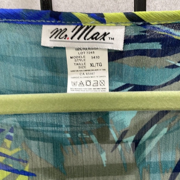 Mr Max Sheer Blouse, Leafy Pattern, Bell Sleeves, NWOT SZ XL - Picture 5 of 9